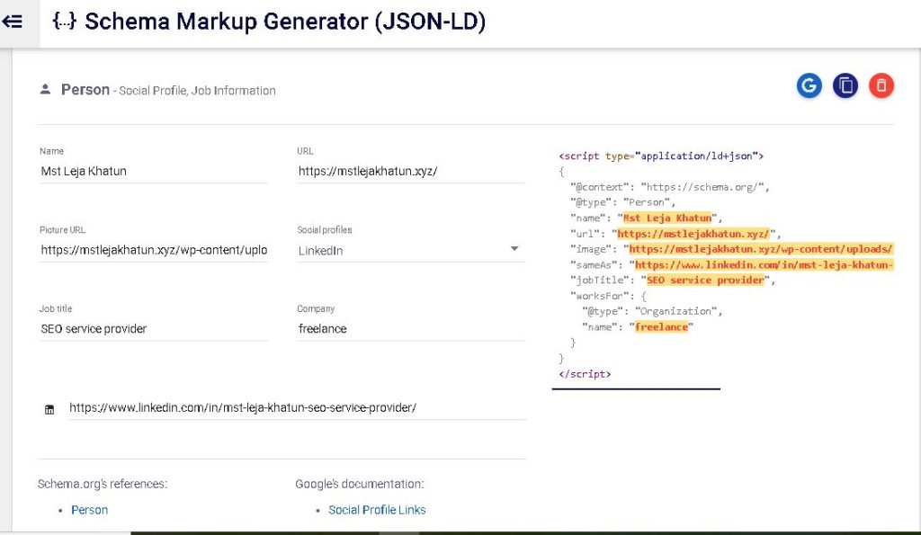 Schema markup